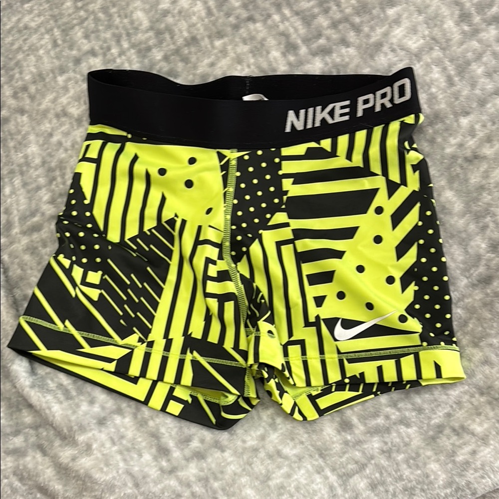 Nike Pro Dri-Fit Neon Yellow Graphic Shorts